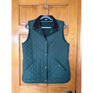 Lands End Womens Green Quilted PrimaLoft Vest Corduroy Collar Medium 10-12